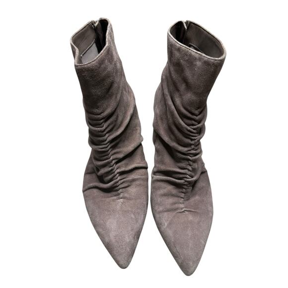 1.STATE Taupe Gray Suede Slouchy Ankle Booties Block Heel Size 8.5 - Picture 3 of 11